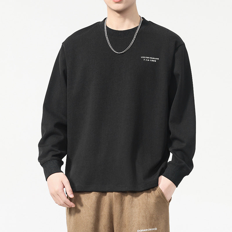 Minimalist Casual Solid Color Long Sleeve Crew Neck Men's T-Shirt