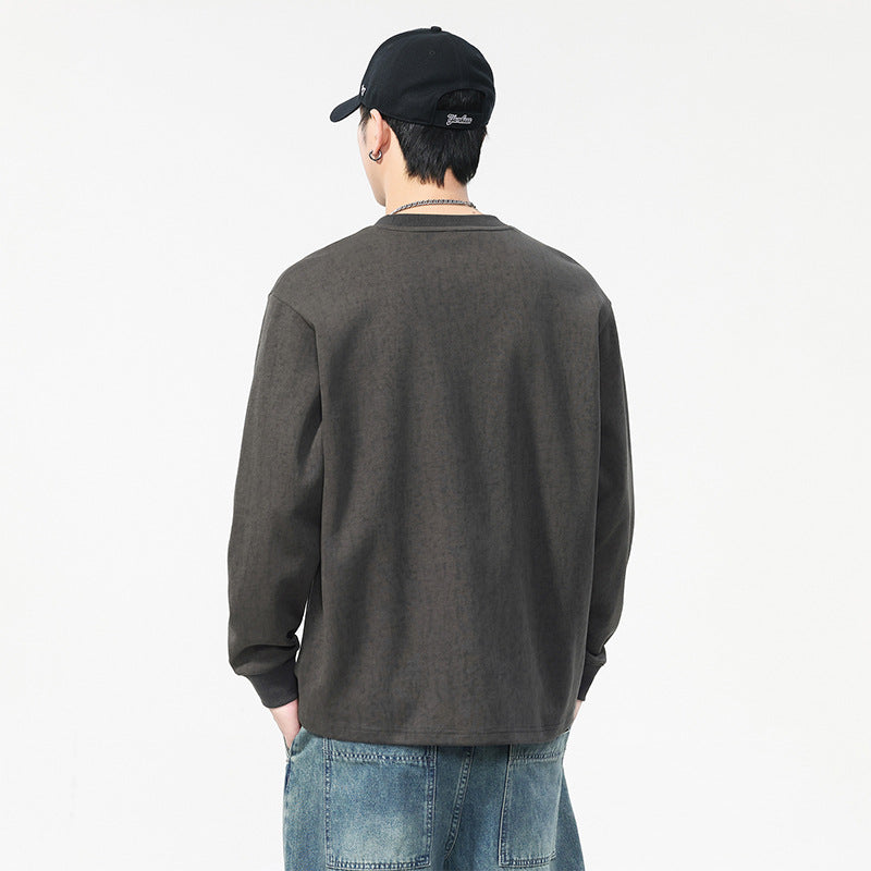 Minimalist Casual Solid Color Long Sleeve Crew Neck Men's T-Shirt