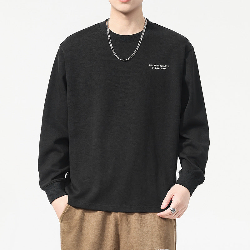 Minimalist Casual Solid Color Long Sleeve Crew Neck Men's T-Shirt